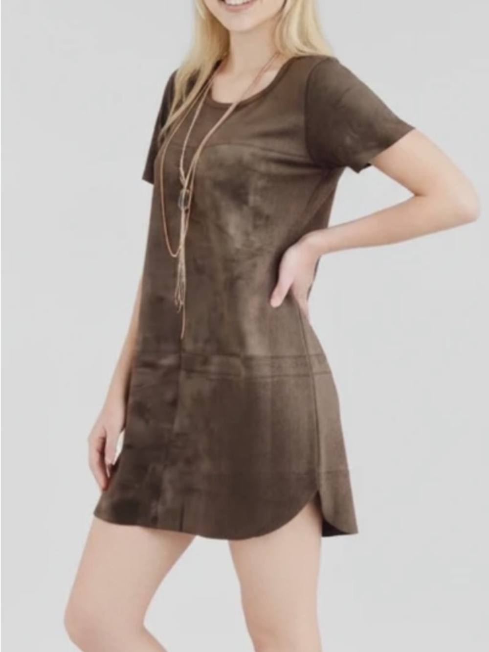 Olive Green Faux Suede Shift Dress
